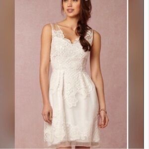 Anthropologie BHLDN Yoan Baraschi Silk Celestine Lace Mini Dress in Ivory Size 6